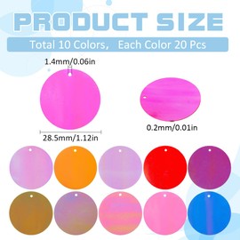 SUNNYCLUE 200Pcs 10 Colors Flat Sequin Paillettes Round Loose Sequins Assorted AB Colorful Plastic PVC Iridescent Applique Art Glitters Hole Sequins for Sewing Craft DIY Embroidery Ornaments Supplies