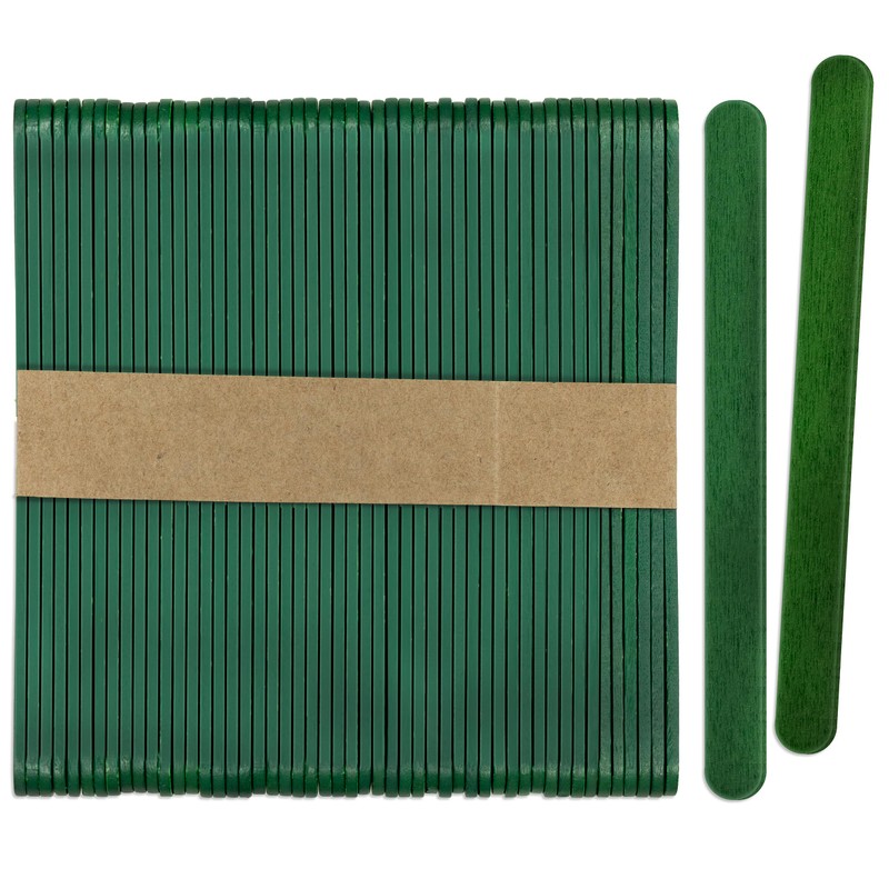 CraftySticks- 100 Pack 4.5 Inch Green Painted Popsicle Sticks, Wood