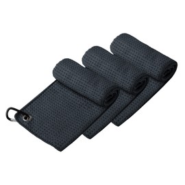 Handy Picks Toalla de golf de microfibra (16 x 16 pulgadas) con clip de mosquetón, gancho de toalla de golf con patrón de gofre y cierre de bucle, la práctica toalla de limpieza de golf, color negro