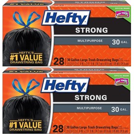 Hefty Strong Large Trash Bags lWPbgf, 2Pack (Multipurpose, Drawstring, 30 Gallon, 28 Count)