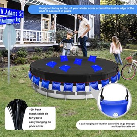 Upgrade 16 Pack Swimming Pool Cover Hanging Water Bags with 100 Cable Ties,0.4mm Thicker PVC Water Bag Tubes for Pool Weight,100% Leakproof,for Above Ground/Inground Winter Pool Cover