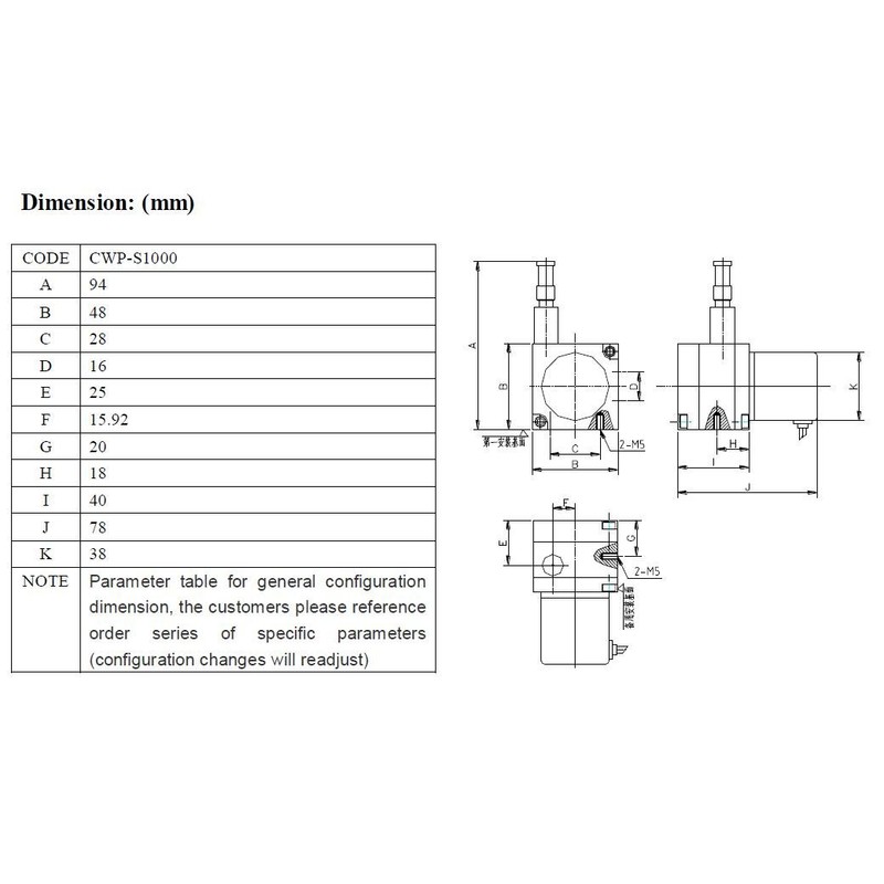 CALT 1000mm Draw Wire Encoder 24Vdc Supply 0-5K ohm Output
