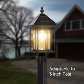 KMC Lighting ST4343Q-B Solar Post Light Outdoor Waterproof Black Aluminum Upgrade 300 LM for Post Lawn Yard Pathway Garden Entryways Decoration