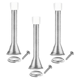 3pcs Spring Door Stops, Bendable Metal Door Stoppers with Anti-Slip Rubber Heads Screws Base, Long Door Springs for Protect Walls and Doors