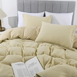 PERHOM Duvet Cover King Size - Waffle Weave Queen Duvet Cover Set, 3 Pieces Soft Boho Shabby Chic Bedding Duvet Covers with Zipper Closure for All Season, 104"x90", No Comforter