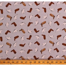 Figo Fabrics Cotton Boots Southwestern Clothing Clothes Gray Fabric Print by Yard D468.58