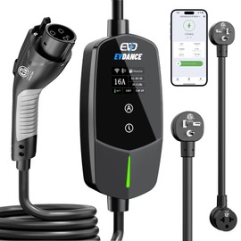 Level 1 & 2 Portable EV Charger, Smart App Control & WiFi/Bluetooth Enabled, 25ft Cable, ETL Listed J1772 EVSE for All EVs & PHEVs (Black, 16A Smart | NEMA 5-20&6-20(T-Blade))