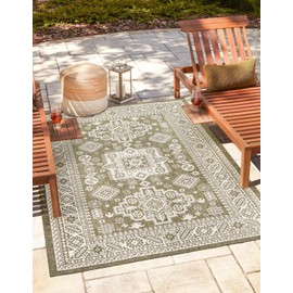 Unique Loom Outdoor Aztec Collection Area Rug - Chalca (10' x 14' 1" Rectangle, Green/ Ivory)