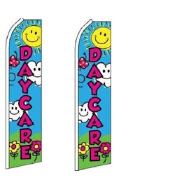 Daycare Flags Pack of 2 (Mount and Poles are Not Included)| 2.5 ft by 11.5 ft Daycare Flags for Outside| Weatherproof Polyester Flags for Daycare Business| Daycare Banners Advertising