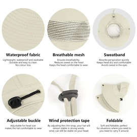 BSBUY Sun Protection Hat UPF 50+ UV Protection Men's Sun Hat Waterproof Fishing Hat Bucket Hat Women's Wide Brim Bush Hat with Chin Strap Mesh Fishing Hat Breathable Sun Hats Outdoor Fishing Hunting