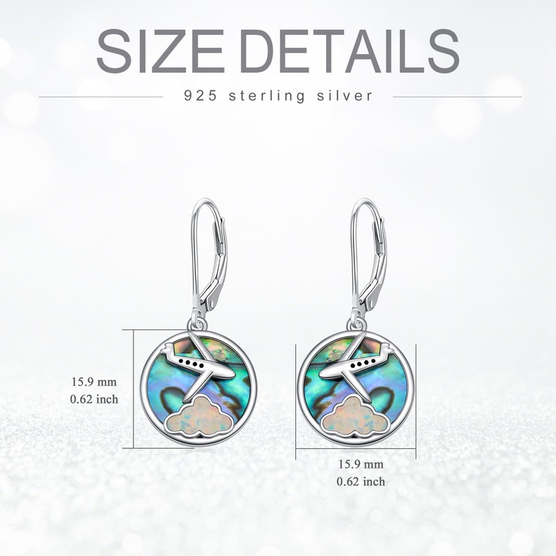 Airplane Earrings for Women 925 Sterling Silver Opal Cloud Plane