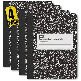 1InTheOffice Composition Notebook College Rule 9.75 x 7.5, Composition Notebooks, Composition Book, Black, 4 Pack