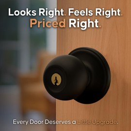 Copper Creek Entry Door Knob – Keyed Entry Handle with Lock and Key, ANSI Grade-3 Certified, DIY-Friendly Install for Interior and Exterior Entrance Doors – Matte Black (2 Pack)
