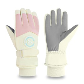 LuckyOpt Women Ski Gloves, Winter Touchscreen Warm Gloves for Cold Weather, Adjustable Anti-Slip Windproof Thermal Glove for Skiing Running Cycling Outdoor Sport (Pink)