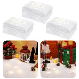 Ferraycle 3 Pcs Christmas Fake Snow Blankets with Lights for Village Snow Blanket Roll Fake Snow Decoration Christmas Snow Artificial Blankets for Backdrop Decorations(Normal,94.5 x 31.5 Inches)