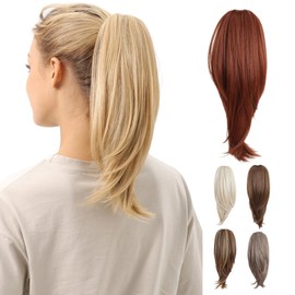 JUVABUN Straight ponytail 15''-Dark Red|Claw Clip In Ponytail Hair Extensions | Synthetic clips pony tails hair extensions |Hair Extensions for Women|Straight ponytail extension real human hair