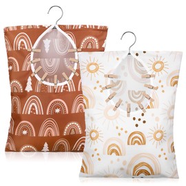 Woanger 2 Pcs Clothespin Bag with Hanging Hook 15 x 11 Inch Summer Laundry Clothes Pin Holder Waterproof Clothes Pin Hanging Bag Clothespin Storage Organizer with Large Opening (Cute Style)