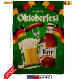 Oktoberfest Beer Burlap House Flags 2 pcs Pack Beverages Happy Hour Game Pong Party Ale Lager Craft Small Decorative Gift Yard Banner Double-Sided Made In USA 28 X 40