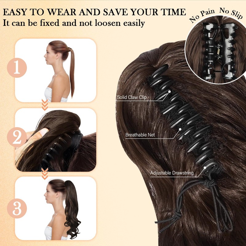 Black Ponytail Extension 24"Claw Clip Ponytail Extension Long Pony Tails