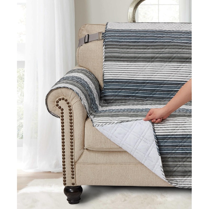 Brilliant Sunshine Multi Grey Stripes Couch Loveseat Slip Cover for