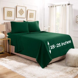 Empyrean Extra Deep Pocket Fitted Sheet - 110 GSM Set of 4 Extra Deep Pocket Bed Sheet 110 GSM Set - Twin Size Deep Bed Sheet - 75 x 49 inches - Hunter Green