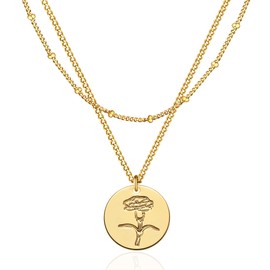 WEARON Birth Flower Necklace 18K Gold Plated Dainty Birth Month Flower Layered Pendant Necklace Bead Choker Necklace for Women (January Carnation)