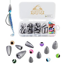 Bullet Weight Sinker Kits,70pcs Fishing Sinker Weight Fishing Eye Beads Bait for Texas and Carolina Fishing Rig Bass Fising Accessories Kit