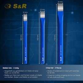S&R Cold Chisel - Set of 3 Cold Flat chisels 16 x 170, 12 x 150, 10 x 140 mm