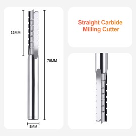SpeTool 8mm Shank Diameter Straight Carbide Tungsten Carbide Tip Cutter 32mm Cutting Length 3 Flutes Carving CNC Trimming Slot Chip Breaker Plywood End Mill for Woodworking