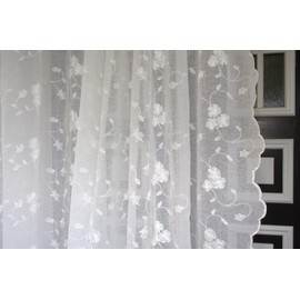 LillaBelle Offwhite Lisa Embroidered Curtains 130 x 250 cm Shabby Vintage Country House Band Hanging Store