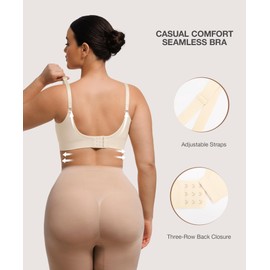 Lover-Beauty V Neck Bras for Women Wireless Stretch Comfort Everyday Bras Removable Pads Seamless Sports Bra with Adjustable Straps, Skin, XL