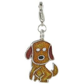 Quiges Brown Enamel 3D Cartoon Dog Clip On Charm Pendant Silver Plated Women's Jewellery