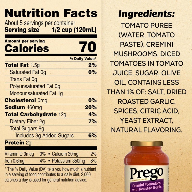 Prego Cremini Pomodoro With Roasted Garlic Pasta Sauce, 23.5 OZ