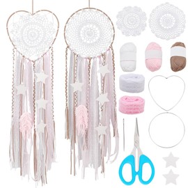 INFUNIY 2set Crochet Dream Catcher Kit Pink Large DIY Dream Catchers Kit Dream Catcher Kits Pack Make Your Own Dream Catcher Kits with Instruction for Teen Room Wall Hanging Car Ornaments