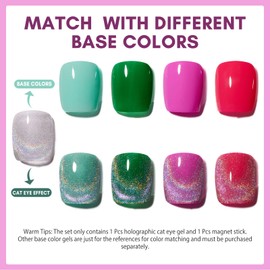 Makartt Gel Nail Polish, Universal Rainbow Cat Eye Gel Nail Polish 10ml Holographic 9D Sparkly Hole Cat Eye Glitter Spring Gel Polish with Magnet Stick Soak Off UV/LED Manicure Nail Art Designs