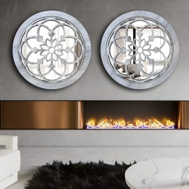 Wocred 2 PCS 20 inch Round Rustic Wall Mirror,Gorgeous Farmhouse Accent Mirror,Rustic White Color Entry Mirror for Bathroom Renovation,Bedrooms,Living Rooms and More