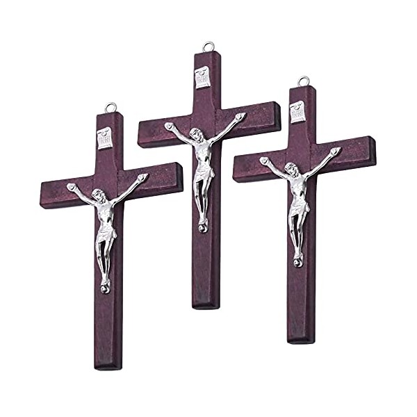 CHENGXIN CHENGXIN Catholic Crucifix Wall Cross 3 Pack, Small Wooden