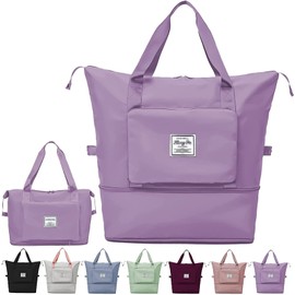 Large Capacity Foldable Travel Bag Portable Foldable Lightweight Waterproof Oxford Fabric for Weekend Sports Gym Holiday, light purple