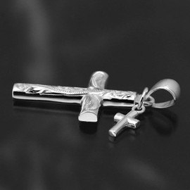 Leilani Hawaiian Jewelry Double Cross Scroll Engraved Pendant Necklace, Silver 925