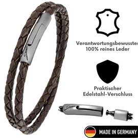 Simaru Premium Leather Bracelet Made in Germany for Men and Women, Unisex Genuine Leather Braided Bracelet with Stainless Steel Hook Clasp, Skin-Friendly, Leather