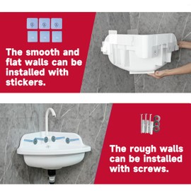 Small Bathroom Sink Wall Mount Bathroom Corner Sinks, Triangular wash basin No-Drill Installation Self-Adhesive 17.7x17.7 Inch with Faucet Hole, Mini Rv sink Plastic Sink for Home, Dorm, Garage