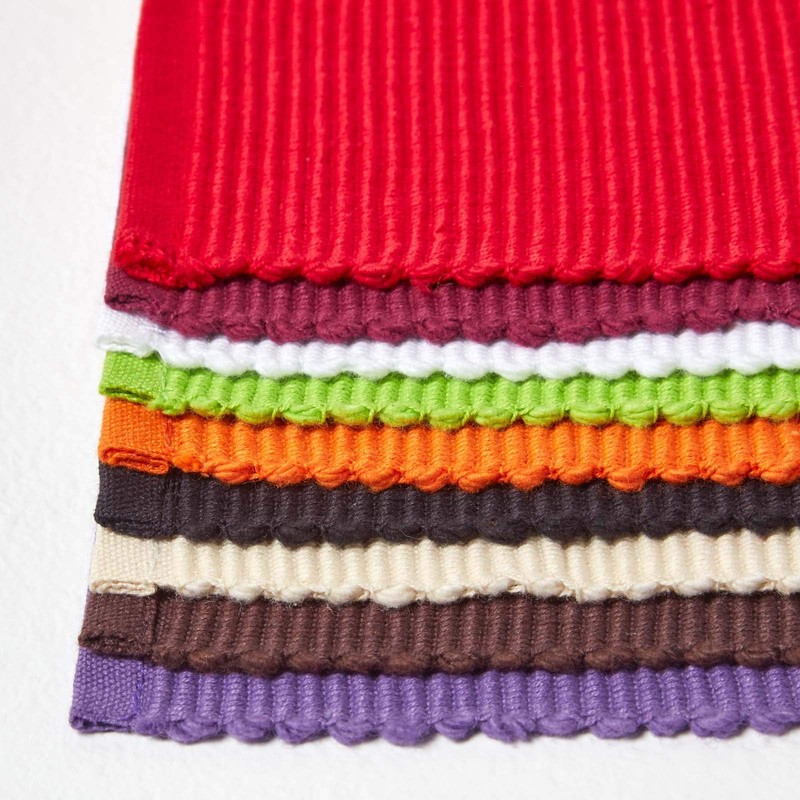 HOMESCAPES Set of 2 Black Cotton Ribbed Placemats Rectangular Fabric