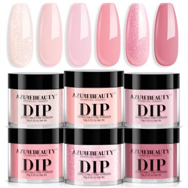 AZUREBEAUTY Pink Dip Powder Nail Set, All Season 6 Colors Nude Pink Glitter Cherry Blossom Shades Dipping Powder Nail Starter Kit French Art Manicure DIY Gifts for Women, No Need Nail Lamp Cured
