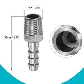 sourcing map Hose Barb Fitting 8mm OD x 1/4PT Male Thread 304 Stainless Steel Straight Pipe Connector for Water Air Fuel, Pack of 3