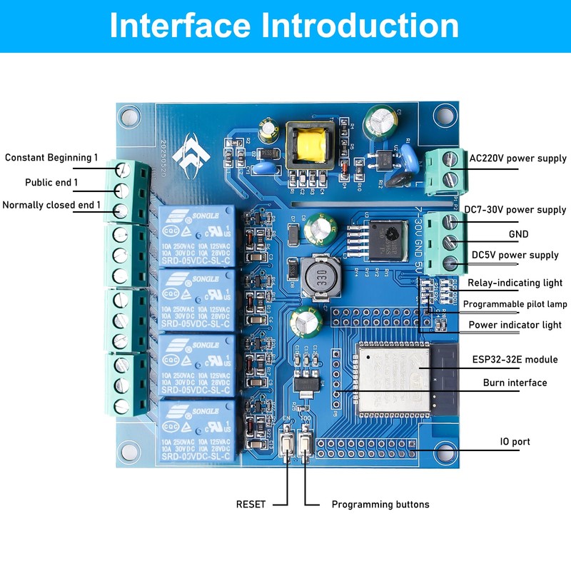 ESP Modulo relè a 4 canali con ESP-32 WiFi Bluetooth,