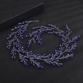 Rumtock Blue Hair Vine Pearl Headpiece for Wedding Brides Women Girls Vintage Boho Hair Accessories for Styling Jewelry (Blue)