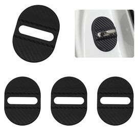4PCS Car Door Lock Latch Cover, Carbon Fiber Silicone Car Door Latch Covers, Self-Adhesive Accessory for Locks Shock Absorption, Universal Decoration Trim Protector for Most Cars (Black)