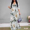 Women's Casual Floral Maxi Dresses V Neck 3/4 Sleeve Tie