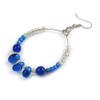 Transparent/Royal Blue Ceramic/Glass Bead Hoop Earrings - 70mm L