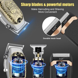 LQT Professional Hair Clipper Set for Men Electric Shaver Razor Cordless Hair Cutting Barber Clippers Beard Trimmer Men’s Grooming Kit Gifts for him (Bronze)